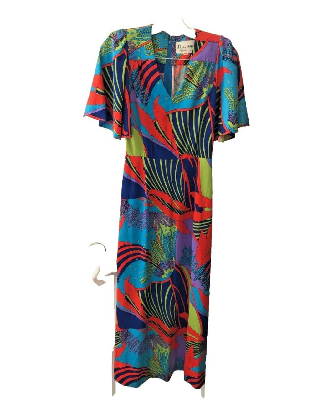 70's Nu Mode High Fashion Psychedelic Maxi Dress Made in Japan Sz S Petite